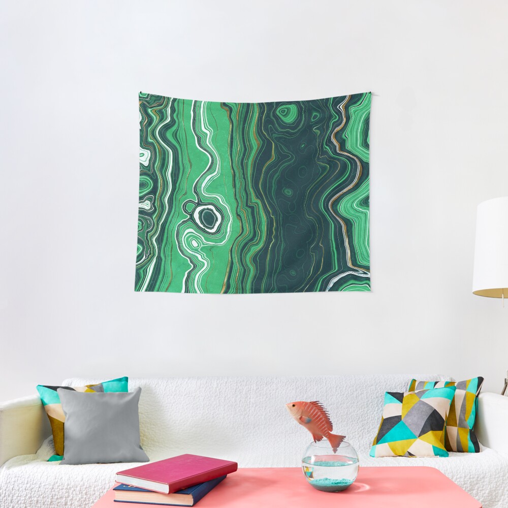 Malachite Green Marble with Gold Veins VI Tapestry
