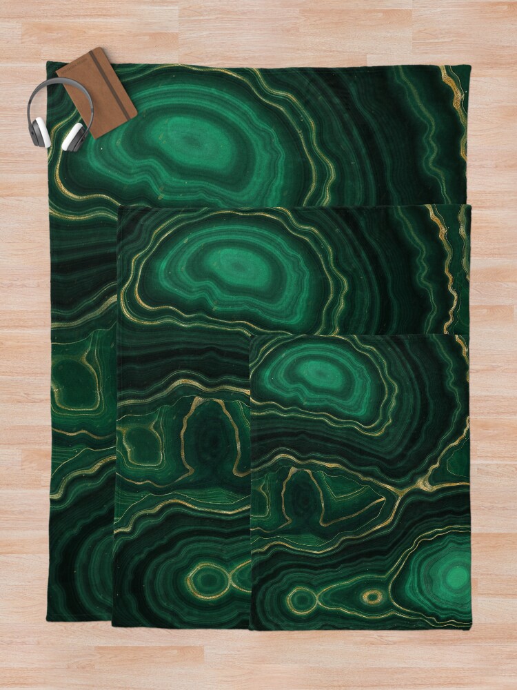 Alternate view of Malachite Green Marble with Gold Veins IV Throw Blanket