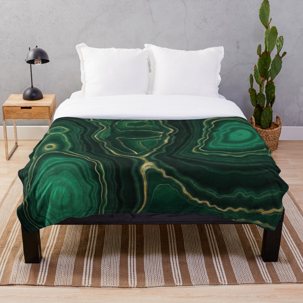 Malachite Green Marble with Gold Veins IV Throw Blanket