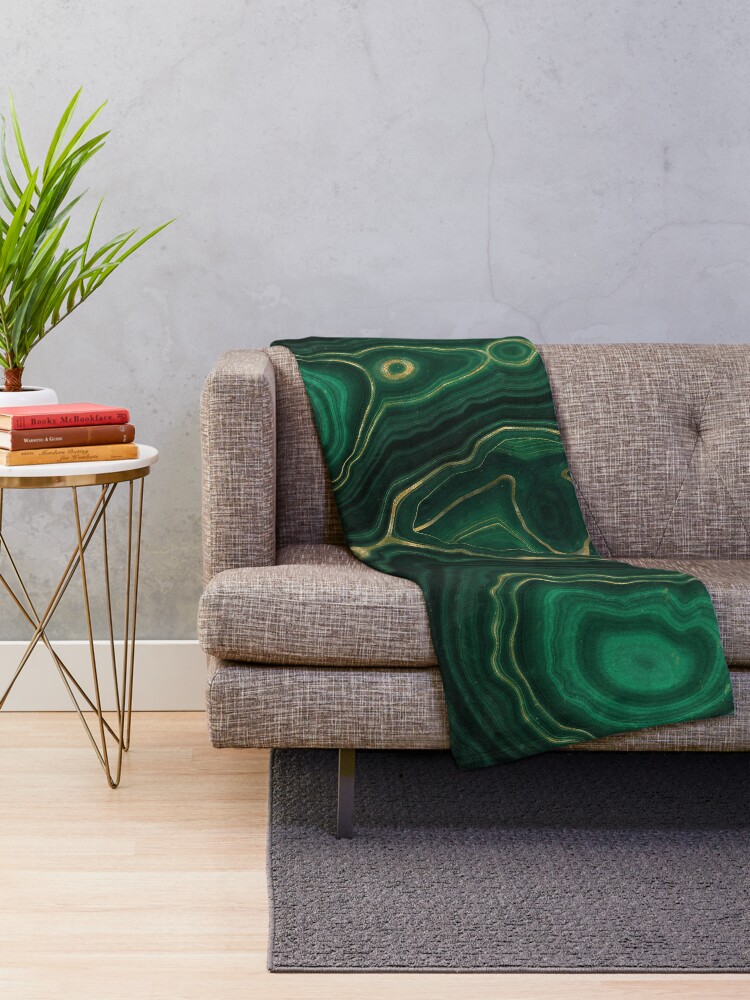 Alternate view of Malachite Green Marble with Gold Veins IV Throw Blanket