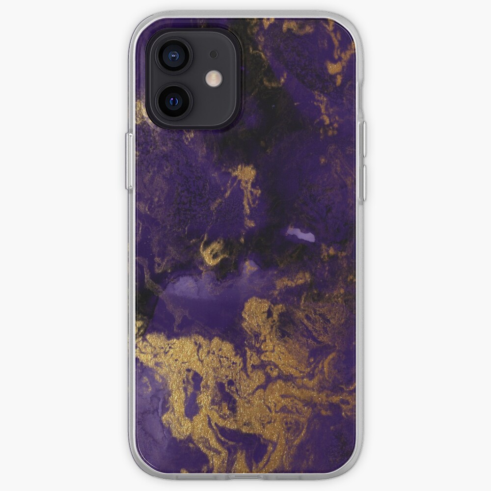 Dark Purple Ink Marble Texture with Gold Veins iPhone Case & Cover