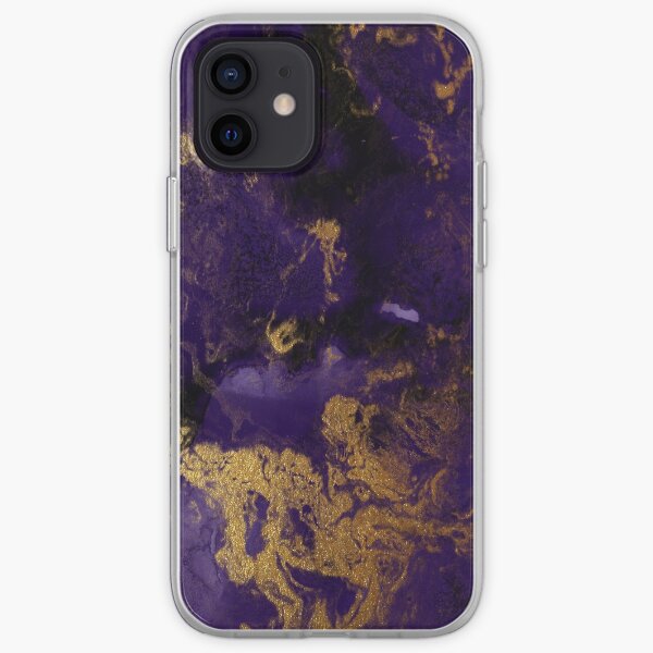 Dark Purple Ink Marble Texture with Gold Veins iPhone Soft Case