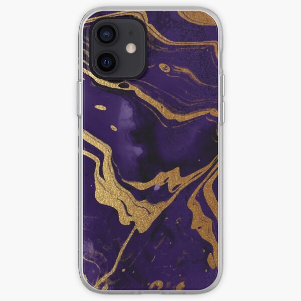 Dark Purple Ink Marble Texture with Gold Veins iPhone Soft Case