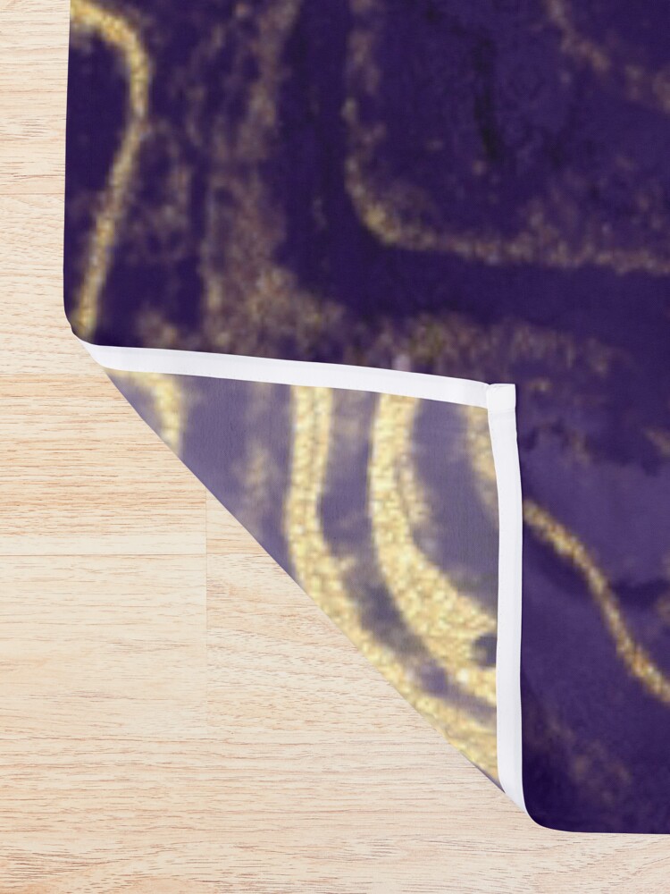 Alternate view of Dark Purple Ink Marble Texture with Gold Veins Shower Curtain