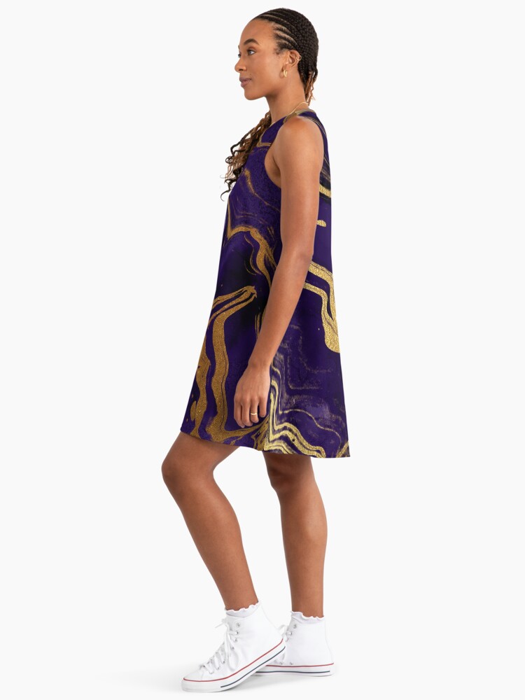 Dark Purple Ink Faux Marble Texture with Gold Veins" A-Line Dress for Sale  by MysticMarble | Redbubble