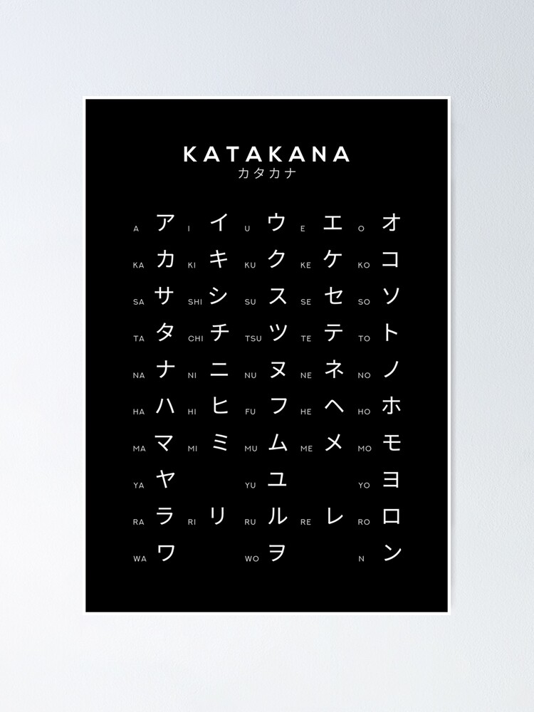 "Katakana Chart - Japanese Alphabet Learning Chart - Black" Poster For ...