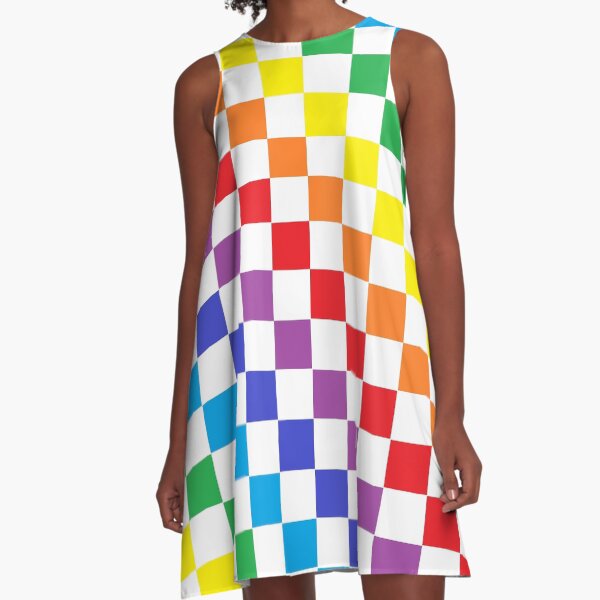 Checkered Rainbow A-Line Dress