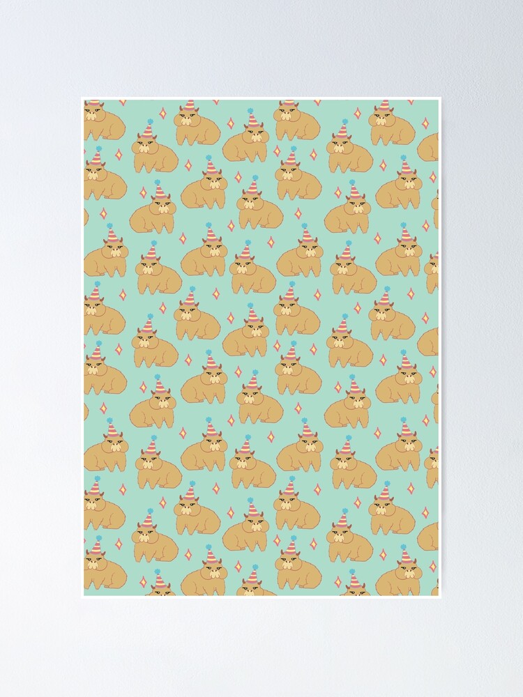 "Cute Party Capybara with Birthday Hat Drawing Pattern" Poster by