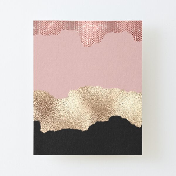 Rose Gold Glitter Black Pink Abstract Girly Art Canvas Mounted Print