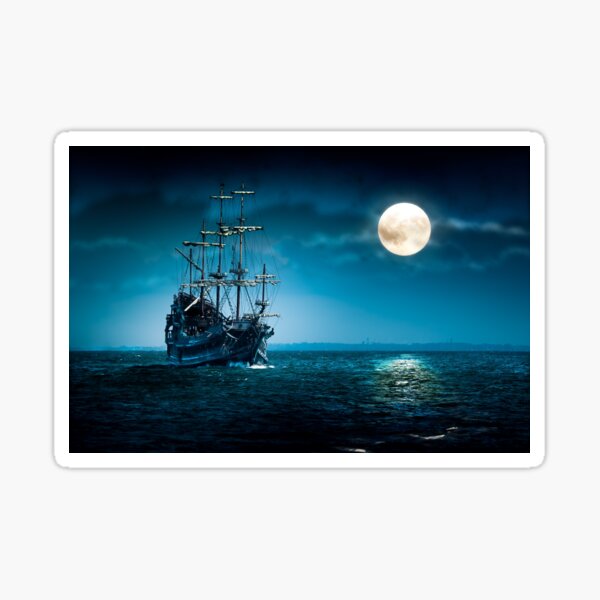 Old Pirate Ship At Full Moon Flying Dutchman Sailing Sticker