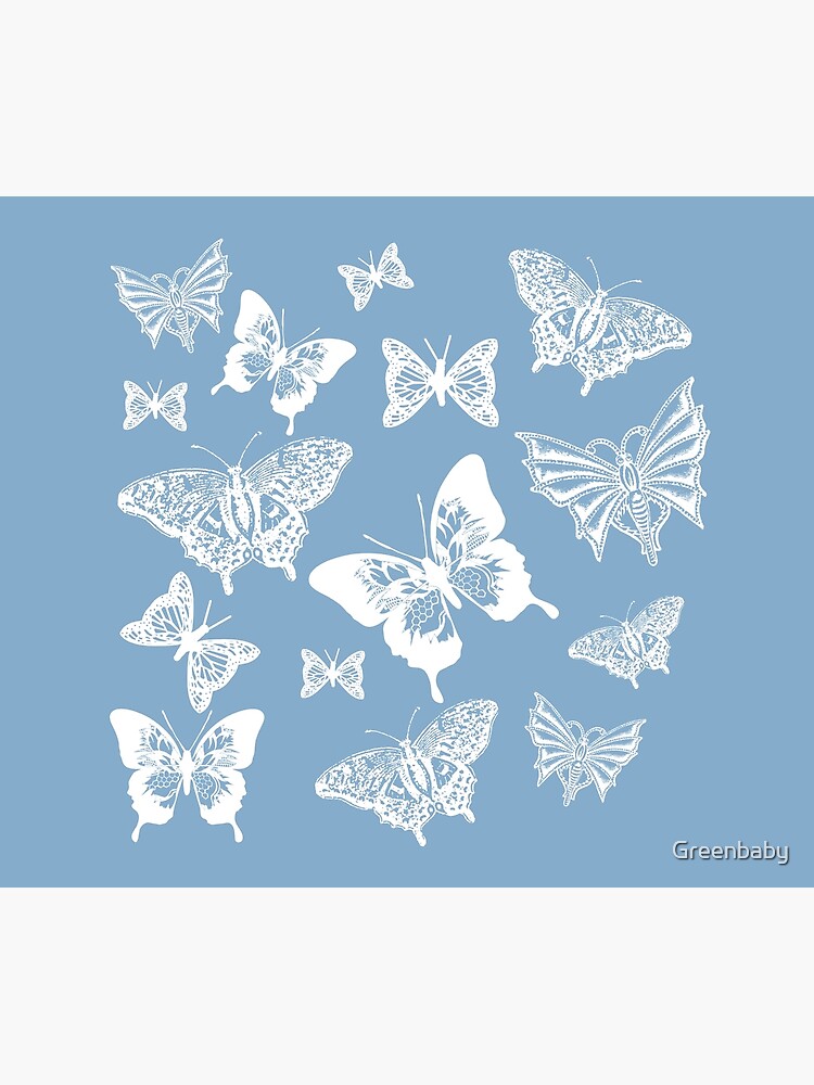White Butterflies on Smoky Blue Grey Background by Greenbaby