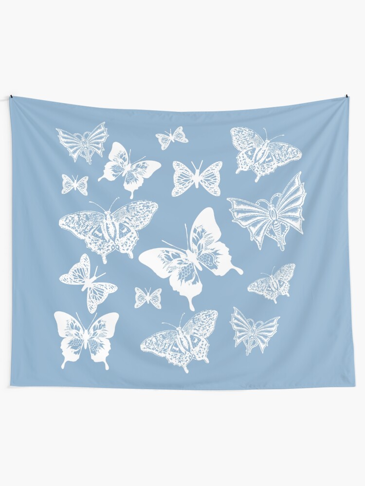 Alternate view of White Butterflies on Smoky Blue Grey Background Tapestry