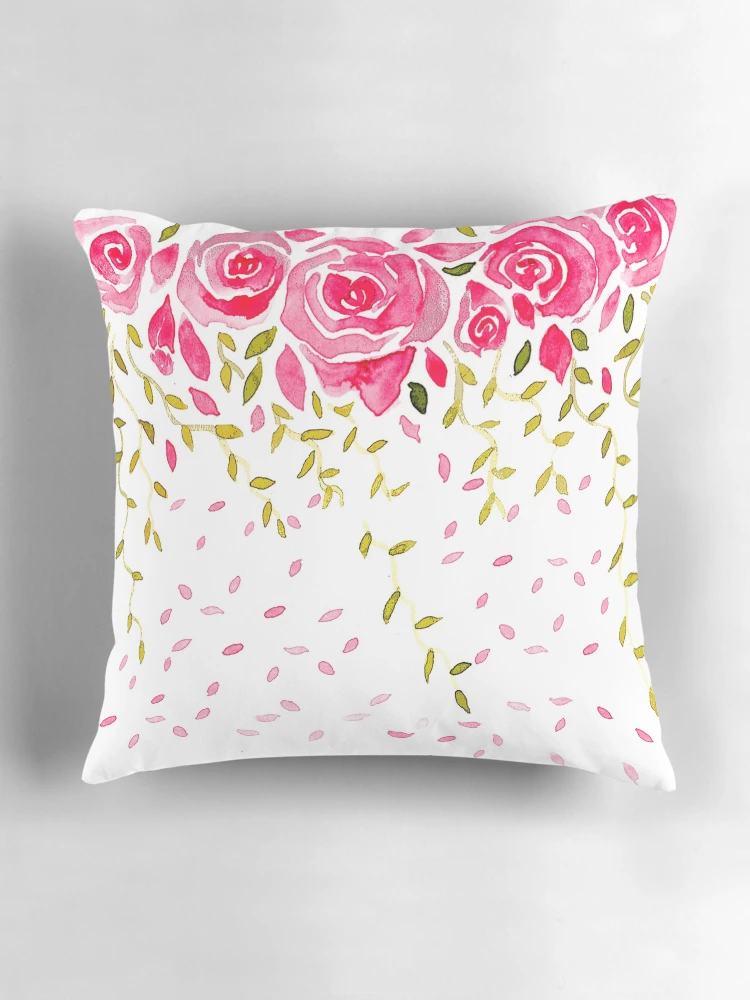 Aperçu 3 sur 4. Coussin avec l'œuvre Roses Roses Roses créée et vendue par Denise Armstrong.