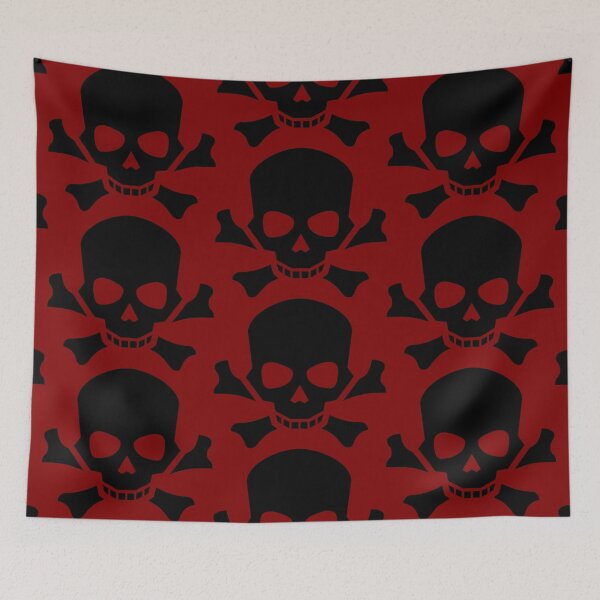 Item preview, BLACK SKULL AND CROSSBONES ON MAROON designed and sold by PetsandBeyond.