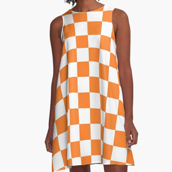 Checkered Orange and White  A-Line Dress