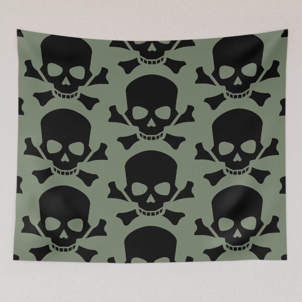Item preview, BLACK SKULL AND CROSSBONES ON CAMOUFLAGE GREEN designed and sold by PetsandBeyond.