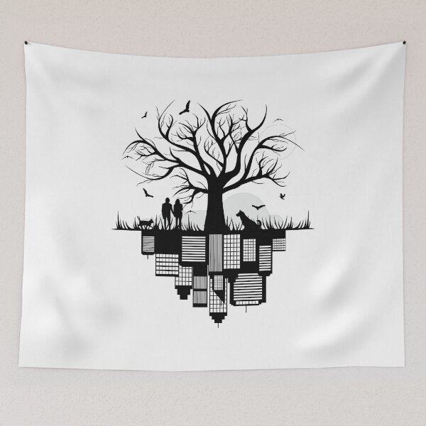 Item preview, Tree City / Black White Park Nature Walk Couple Skyline Cityscape Silhouette Art Town Skyline Skyscraper Park Nature Lover Compensation Equalization Gift Idea designed and sold by SimonGs.