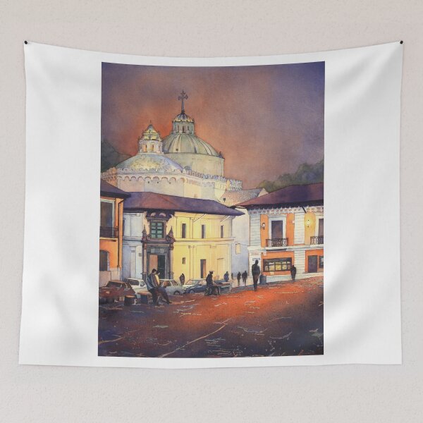 Item preview, Painting of church in downtown Quito, Ecuador at sunset designed and sold by rfoxphoto.