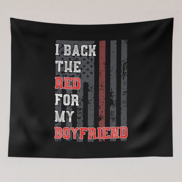 Item preview, Firefighter Girlfriend Support Boyfriend Quote Flag Back Red design designed and sold by CreatedByHeidi.