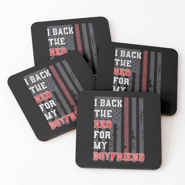 Item preview, Firefighter Girlfriend Support Boyfriend Quote Flag Back Red design designed and sold by CreatedByHeidi.