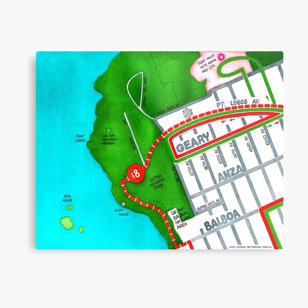 San Francisco map - Outer Richmond Metal Print