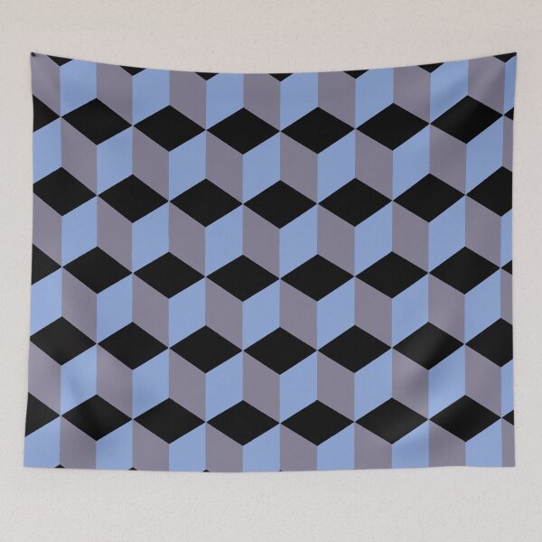 Item preview, Isometric Cube Pattern Black Blue Lilac Geometric Art designed and sold by taiche.