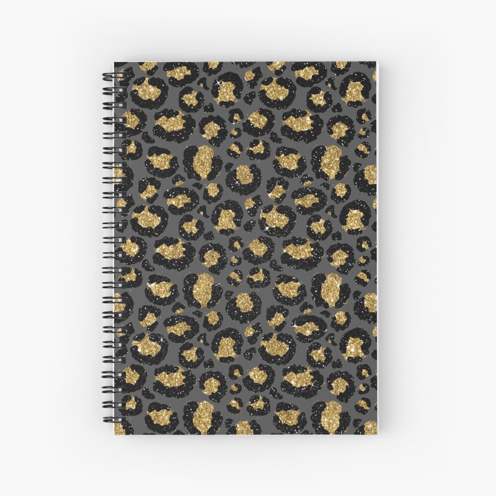 Black and Gold Glitter Cheetah Skin Spiral Notebook