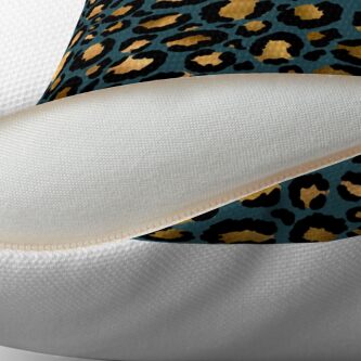 Alternate view of Gold and Black on Petrol Cheetah Glitter Skin Throw Pillow
