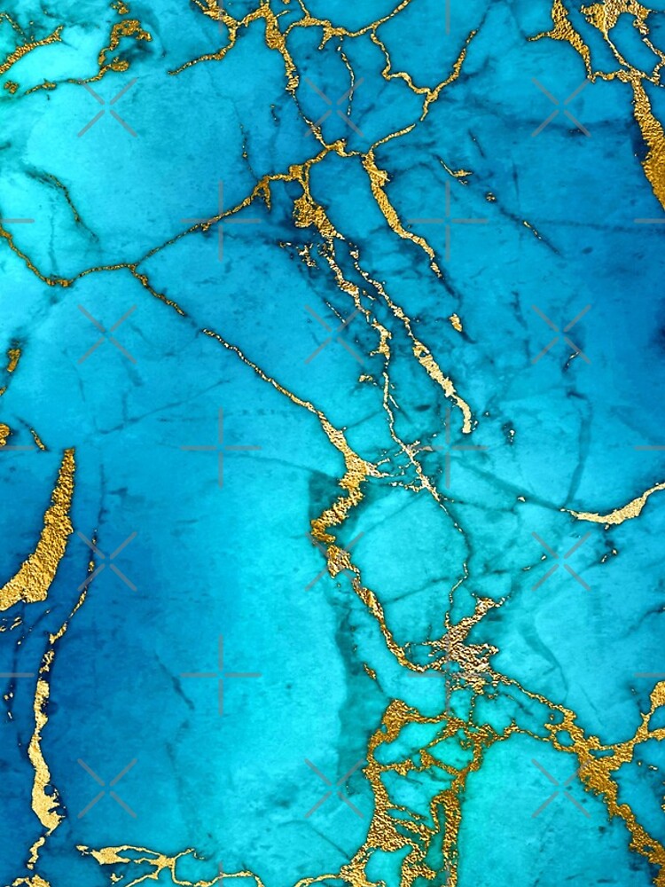 Disover Teal Blue Faux Marble and Gold Veins iPhone Case