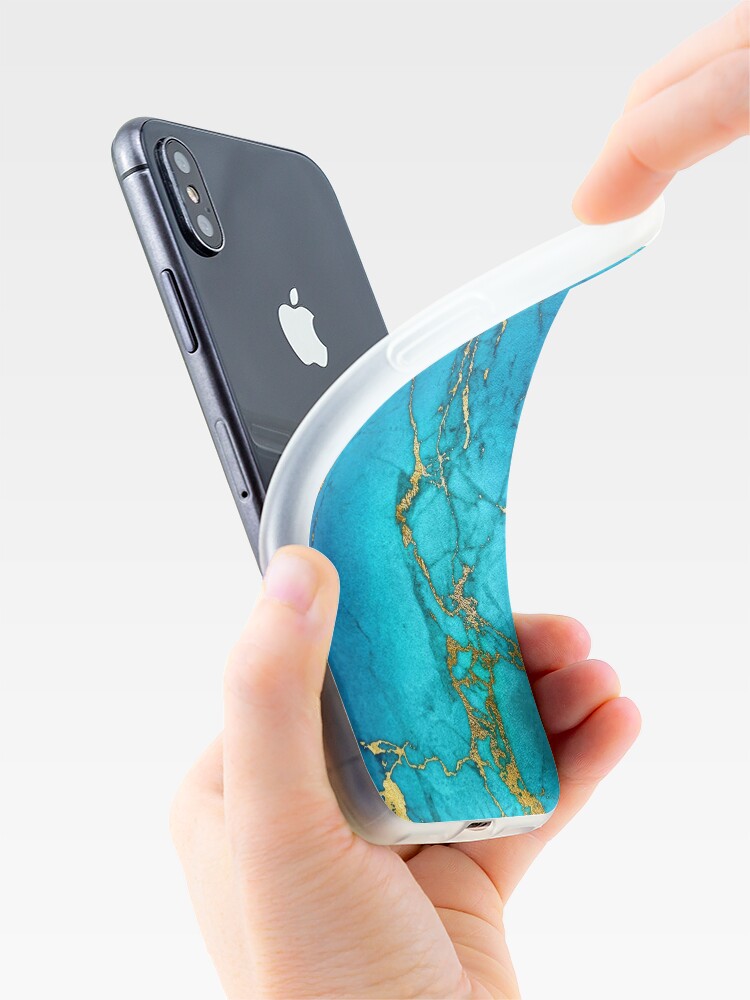 Discover Teal Blue Faux Marble and Gold Veins iPhone Case