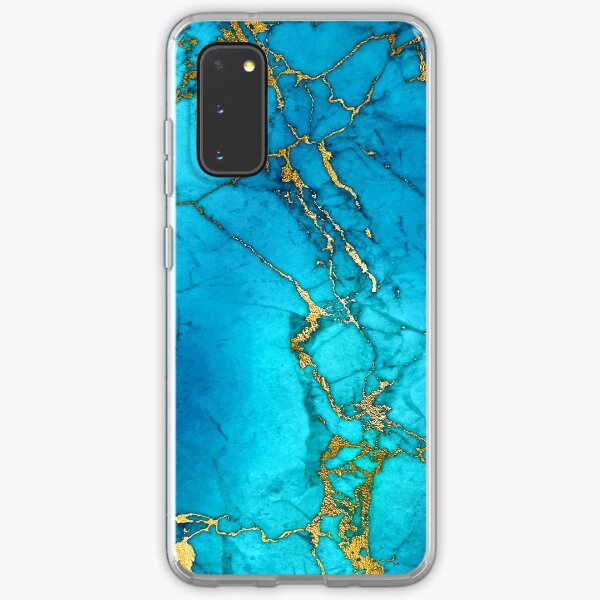Teal Blue Marble and Gold Glitter Veins Samsung Galaxy Soft Case