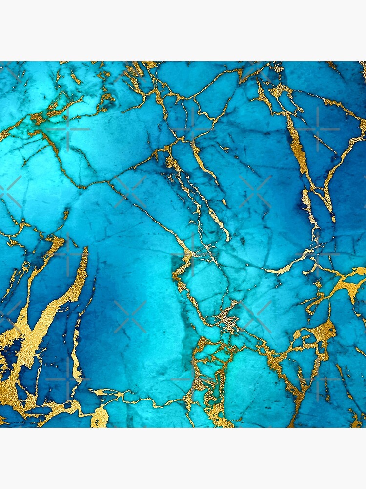 Teal Blue Marble and Gold Glitter Veins by MysticMarble
