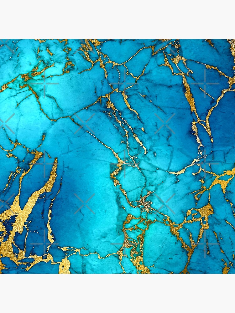 Teal Blue Marble and Gold Glitter Veins by MysticMarble