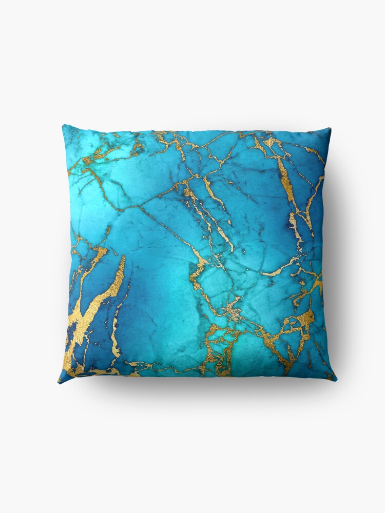 Alternate view of Teal Blue Marble and Gold Glitter Veins Floor Pillow