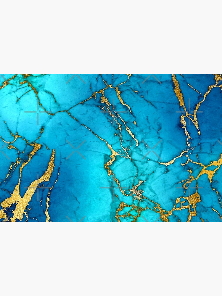 Teal Blue Marble and Gold Glitter Veins by MysticMarble