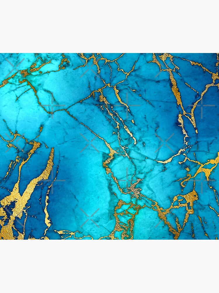 Teal Blue Marble and Gold Glitter Veins by MysticMarble