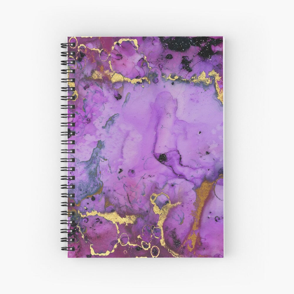 gold glitter veins on purple ink marble Spiral Notebook