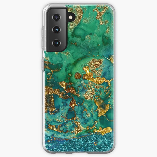 Sparkling Gold Glitter on Green and Blue marble Samsung Galaxy Soft Case