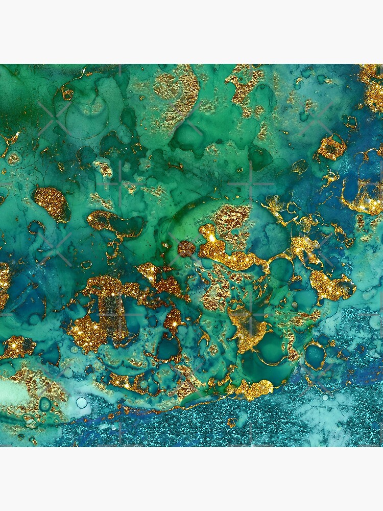 Sparkling Gold Glitter on Green and Blue marble by MysticMarble