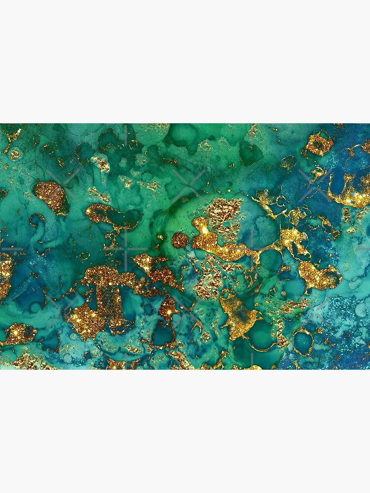 Sparkling Gold Glitter on Green and Blue Faux marble by MysticMarble