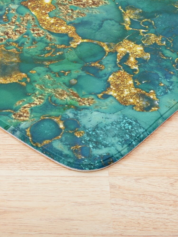 Alternate view of Sparkling Gold Glitter on Green and Blue Faux marble Bath Mat
