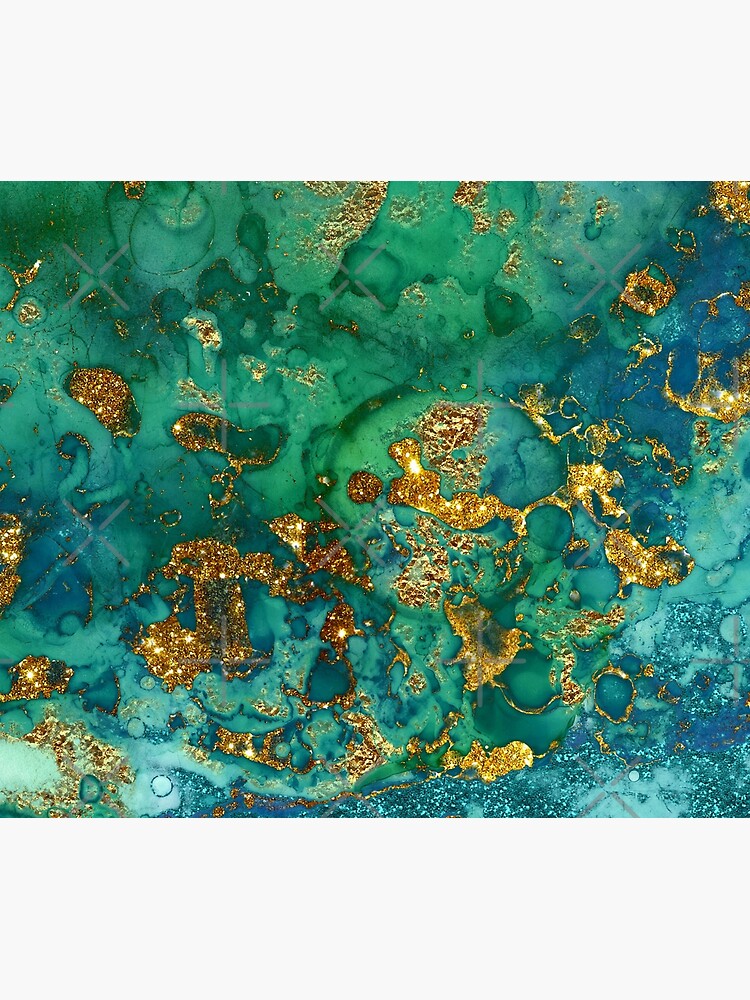 Sparkling Gold Glitter on Green and Blue marble by MysticMarble