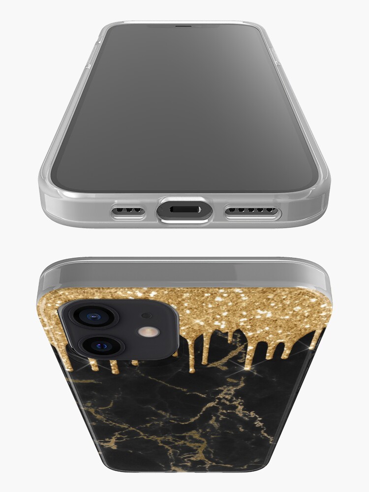 Alternate view of Gold Glitter Rain Drops on Black Marble with Gold veins iPhone Case & Cover