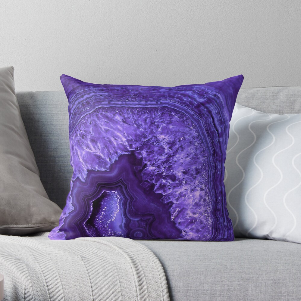 Ultra Violet Agate Mineral Gemstone Throw Pillow