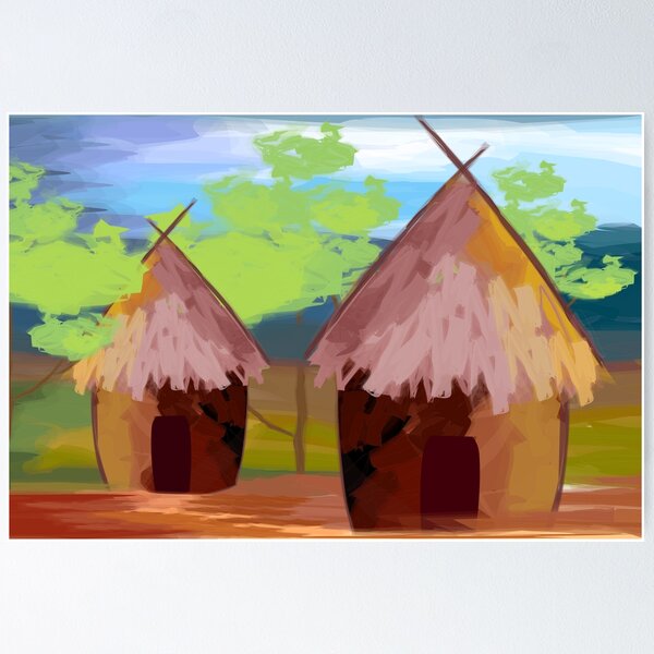 Digital painting of huts Poster