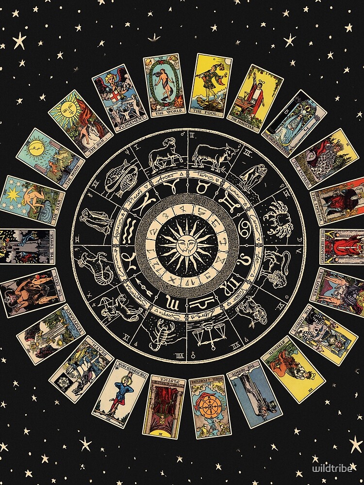 "Wheel of the Zodiac, Astrology Chart & the Major Arcana Tarot" T-shirt