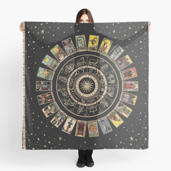 Wheel of the Zodiac, Astrology Chart & the Major Arcana Tarot Scarf