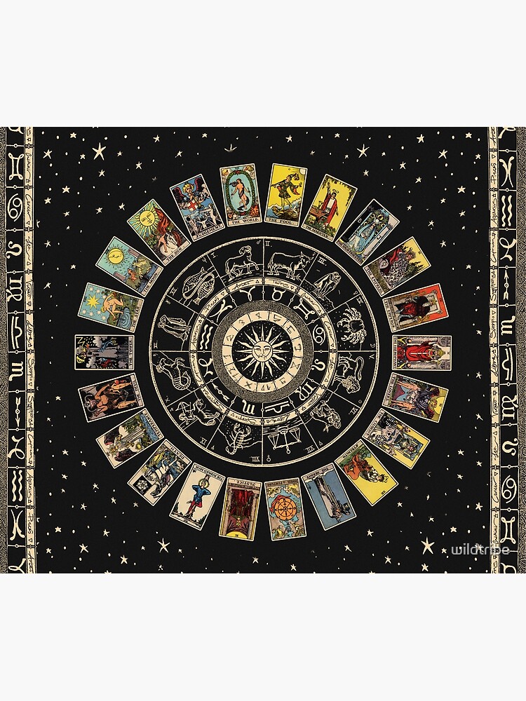 Wheel of the Zodiac Astrology Chart and the Major Arcana Tarot Throw Blanket