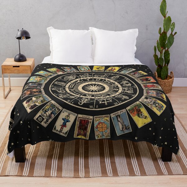 Wheel of the Zodiac, Astrology Chart & the Major Arcana Tarot Throw Blanket