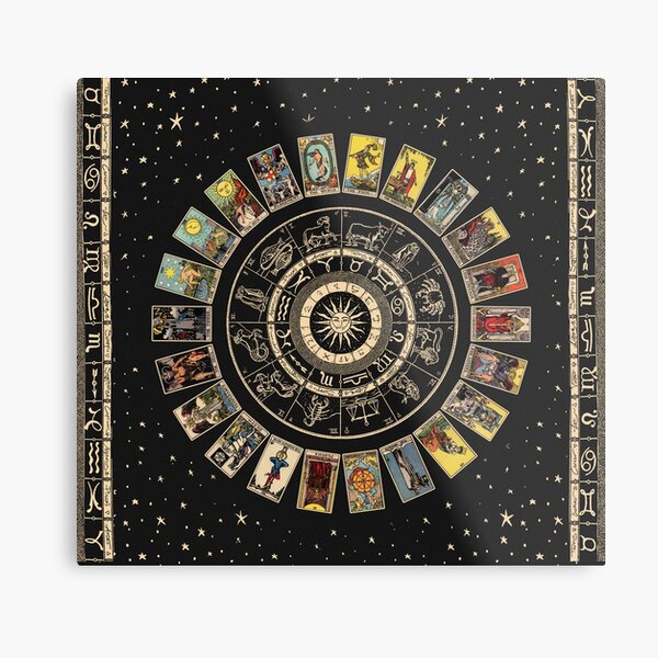 Wheel of the Zodiac, Astrology Chart & the Major Arcana Tarot Metal Print